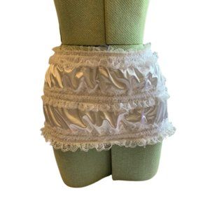 Women's Satin Silky Lingerie Skirt with Lace Ruffle White Size 3XL